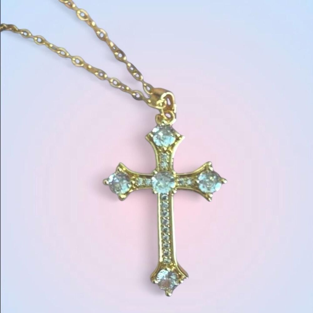 18k gold-plated stainless steel cross necklace